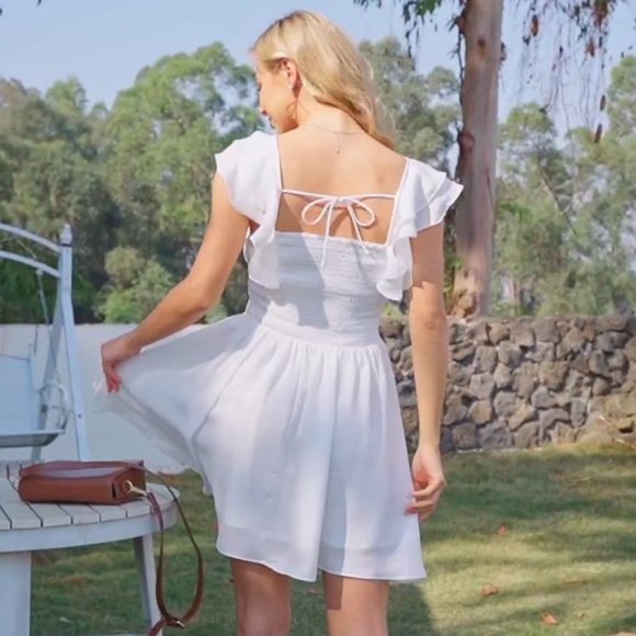 FOROLAV Sleeveless Ruffle Shoulder Smocked \Back Mini Dress - NEW WITH TAG! - Picture 10 of 16